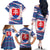 Slovakia Christmas Family Matching Off The Shoulder Long Sleeve Dress and Hawaiian Shirt with Bear Holding Tree Gingerbread Cookies and Red Blue Snowflake Pattern Design - Wonder Print Shop