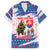 Slovakia Christmas Family Matching Off The Shoulder Long Sleeve Dress and Hawaiian Shirt with Bear Holding Tree Gingerbread Cookies and Red Blue Snowflake Pattern Design - Wonder Print Shop