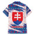 Slovakia Christmas Family Matching Off The Shoulder Long Sleeve Dress and Hawaiian Shirt with Bear Holding Tree Gingerbread Cookies and Red Blue Snowflake Pattern Design - Wonder Print Shop