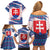 Slovakia Christmas Family Matching Off Shoulder Short Dress and Hawaiian Shirt with Bear Holding Tree Gingerbread Cookies and Red Blue Snowflake Pattern Design - Wonder Print Shop