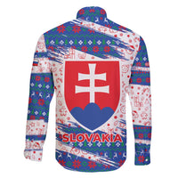Slovakia Christmas Family Matching Off Shoulder Short Dress and Hawaiian Shirt with Bear Holding Tree Gingerbread Cookies and Red Blue Snowflake Pattern Design - Wonder Print Shop