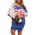 Slovakia Christmas Family Matching Off Shoulder Short Dress and Hawaiian Shirt with Bear Holding Tree Gingerbread Cookies and Red Blue Snowflake Pattern Design - Wonder Print Shop