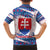 Slovakia Christmas Family Matching Short Sleeve Bodycon Dress and Hawaiian Shirt with Bear Holding Tree Gingerbread Cookies and Red Blue Snowflake Pattern Design - Wonder Print Shop