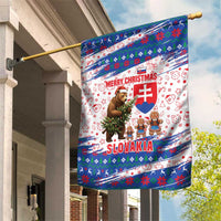 Slovakia Christmas Garden Flag with Bear Holding Tree Gingerbread Cookies and Red Blue Snowflake Pattern Design - Wonder Print Shop