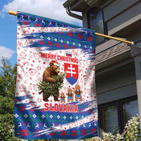 Slovakia Christmas Garden Flag with Bear Holding Tree Gingerbread Cookies and Red Blue Snowflake Pattern Design - Wonder Print Shop