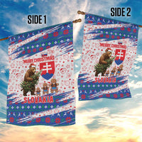 Slovakia Christmas Garden Flag with Bear Holding Tree Gingerbread Cookies and Red Blue Snowflake Pattern Design - Wonder Print Shop