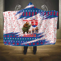 Slovakia Christmas Hooded Blanket with Bear Holding Tree Gingerbread Cookies and Red Blue Snowflake Pattern Design - Wonder Print Shop