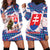 Slovakia Christmas Hoodie Dress with Bear Holding Tree Gingerbread Cookies and Red Blue Snowflake Pattern Design - Wonder Print Shop