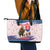 Slovakia Christmas Leather Tote Bag with Bear Holding Tree Gingerbread Cookies and Red Blue Snowflake Pattern Design - Wonder Print Shop