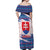 Slovakia Christmas Off Shoulder Maxi Dress with Bear Holding Tree Gingerbread Cookies and Red Blue Snowflake Pattern Design - Wonder Print Shop