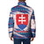 Slovakia Christmas Padded Jacket with Bear Holding Tree Gingerbread Cookies and Red Blue Snowflake Pattern Design - Wonder Print Shop