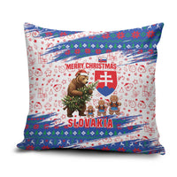 Slovakia Christmas Pillow Cover with Bear Holding Tree Gingerbread Cookies and Red Blue Snowflake Pattern Design - Wonder Print Shop