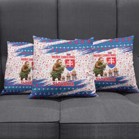 Slovakia Christmas Pillow Cover with Bear Holding Tree Gingerbread Cookies and Red Blue Snowflake Pattern Design - Wonder Print Shop