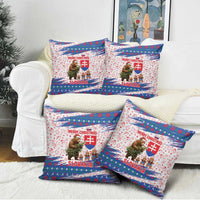 Slovakia Christmas Pillow Cover with Bear Holding Tree Gingerbread Cookies and Red Blue Snowflake Pattern Design - Wonder Print Shop