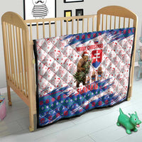 Slovakia Christmas Quilt with Bear Holding Tree Gingerbread Cookies and Red Blue Snowflake Pattern Design - Wonder Print Shop