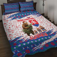 Slovakia Christmas Quilt Bed Set with Bear Holding Tree Gingerbread Cookies and Red Blue Snowflake Pattern Design - Wonder Print Shop