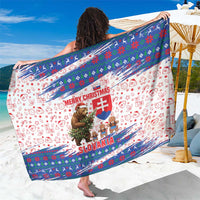 Slovakia Christmas Sarong with Bear Holding Tree Gingerbread Cookies and Red Blue Snowflake Pattern Design - Wonder Print Shop