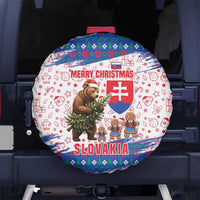 Slovakia Christmas Spare Tire Cover with Bear Holding Tree Gingerbread Cookies and Red Blue Snowflake Pattern Design - Wonder Print Shop