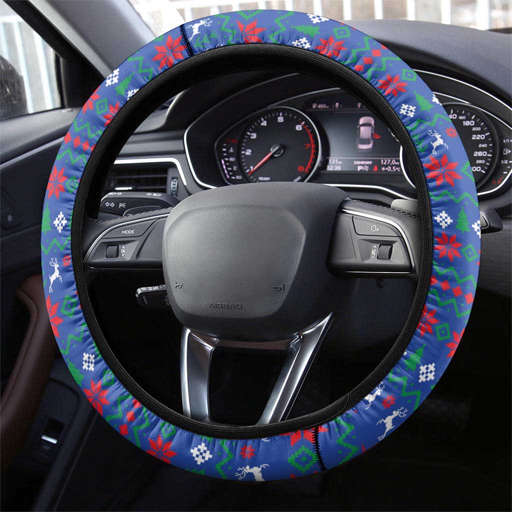 Slovakia Christmas Steering Wheel Cover with Bear Holding Tree Gingerbread Cookies and Red Blue Snowflake Pattern Design - Wonder Print Shop