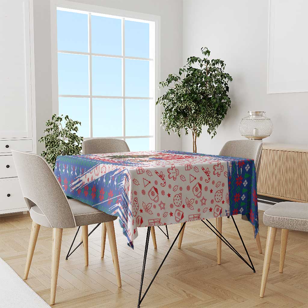 Slovakia Christmas Tablecloth with Bear Holding Tree Gingerbread Cookies and Red Blue Snowflake Pattern Design - Wonder Print Shop