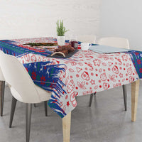Slovakia Christmas Tablecloth with Bear Holding Tree Gingerbread Cookies and Red Blue Snowflake Pattern Design - Wonder Print Shop
