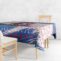 Slovakia Christmas Tablecloth with Bear Holding Tree Gingerbread Cookies and Red Blue Snowflake Pattern Design - Wonder Print Shop