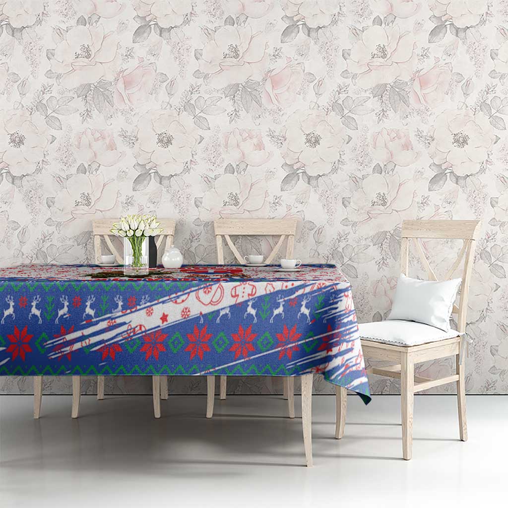 Slovakia Christmas Tablecloth with Bear Holding Tree Gingerbread Cookies and Red Blue Snowflake Pattern Design - Wonder Print Shop