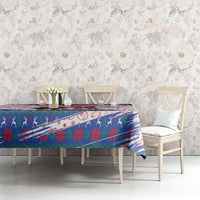 Slovakia Christmas Tablecloth with Bear Holding Tree Gingerbread Cookies and Red Blue Snowflake Pattern Design - Wonder Print Shop