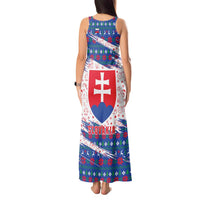 Slovakia Christmas Tank Maxi Dress with Bear Holding Tree Gingerbread Cookies and Red Blue Snowflake Pattern Design - Wonder Print Shop