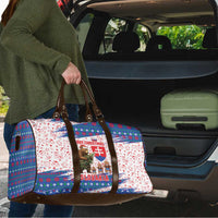 Slovakia Christmas Travel Bag with Bear Holding Tree Gingerbread Cookies and Red Blue Snowflake Pattern Design - Wonder Print Shop