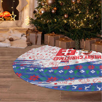 Slovakia Christmas Tree Skirt with Bear Holding Tree Gingerbread Cookies and Red Blue Snowflake Pattern Design - Wonder Print Shop