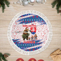 Slovakia Christmas Tree Skirt with Bear Holding Tree Gingerbread Cookies and Red Blue Snowflake Pattern Design - Wonder Print Shop