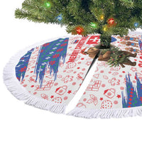 Slovakia Christmas Tree Skirt with Bear Holding Tree Gingerbread Cookies and Red Blue Snowflake Pattern Design - Wonder Print Shop