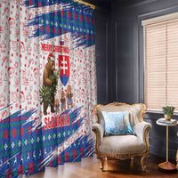 Slovakia Christmas Window Curtain with Bear Holding Tree Gingerbread Cookies and Red Blue Snowflake Pattern Design - Wonder Print Shop