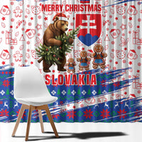 Slovakia Christmas Window Curtain with Bear Holding Tree Gingerbread Cookies and Red Blue Snowflake Pattern Design - Wonder Print Shop