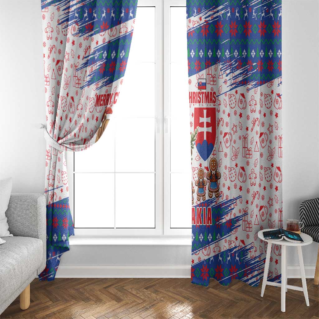 Slovakia Christmas Window Curtain with Bear Holding Tree Gingerbread Cookies and Red Blue Snowflake Pattern Design - Wonder Print Shop