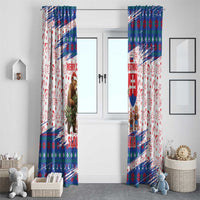 Slovakia Christmas Window Curtain with Bear Holding Tree Gingerbread Cookies and Red Blue Snowflake Pattern Design - Wonder Print Shop