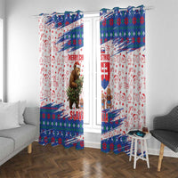 Slovakia Christmas Window Curtain with Bear Holding Tree Gingerbread Cookies and Red Blue Snowflake Pattern Design - Wonder Print Shop