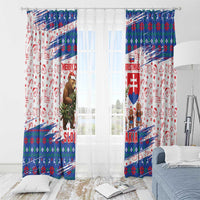 Slovakia Christmas Window Curtain with Bear Holding Tree Gingerbread Cookies and Red Blue Snowflake Pattern Design - Wonder Print Shop