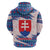 Slovakia Christmas Zip Hoodie with Bear Holding Tree Gingerbread Cookies and Red Blue Snowflake Pattern Design - Wonder Print Shop