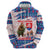 Slovakia Christmas Zip Hoodie with Bear Holding Tree Gingerbread Cookies and Red Blue Snowflake Pattern Design - Wonder Print Shop