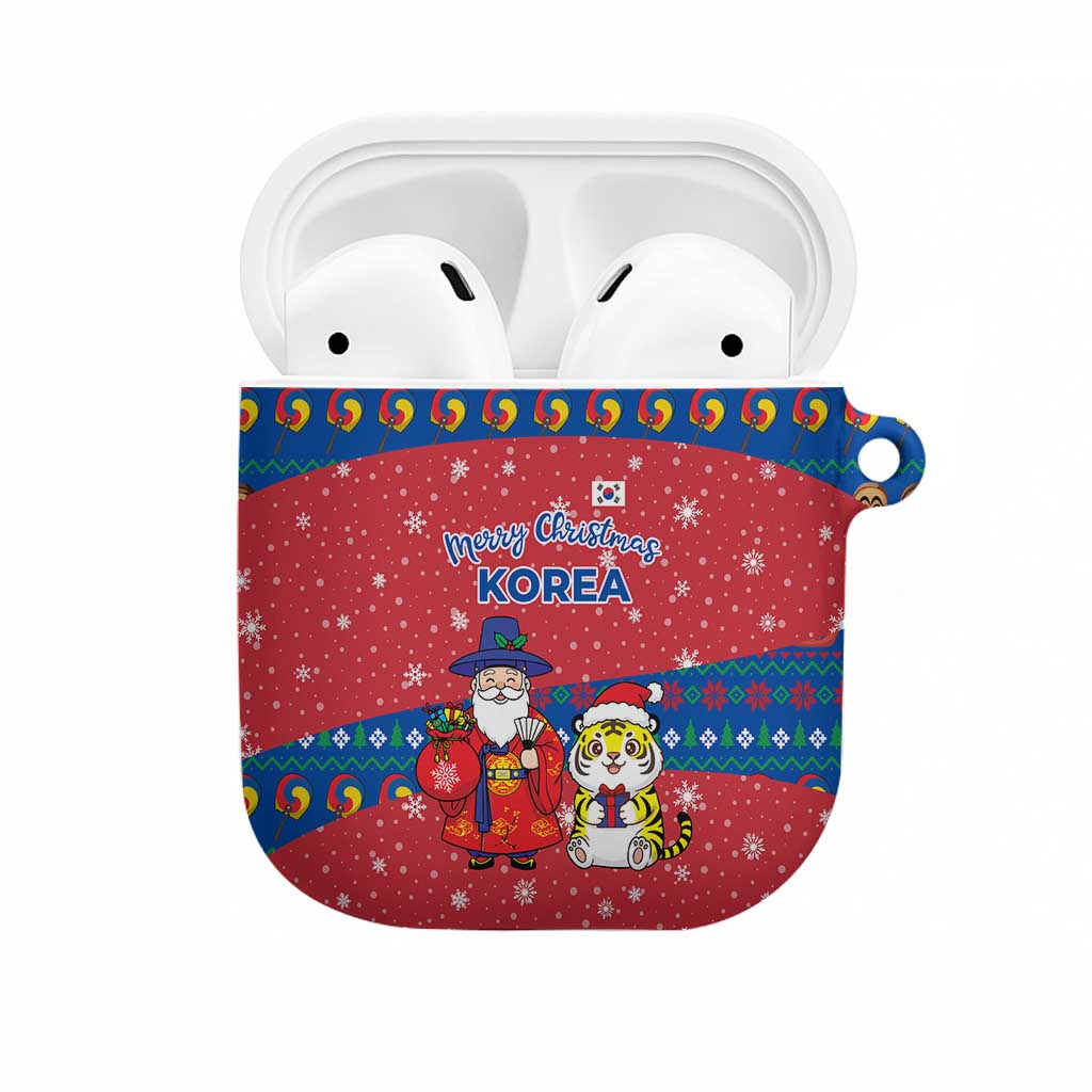 Korea Christmas AirPods Case with Santa in Hanbok Tiger Character and Traditional Mask Pattern Design - Wonder Print Shop