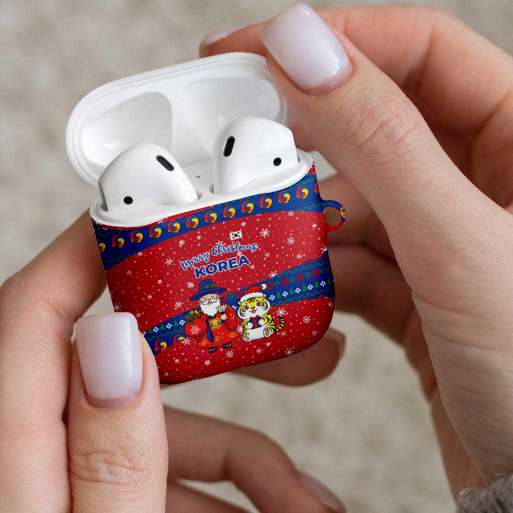 Korea Christmas AirPods Case with Santa in Hanbok Tiger Character and Traditional Mask Pattern Design - Wonder Print Shop