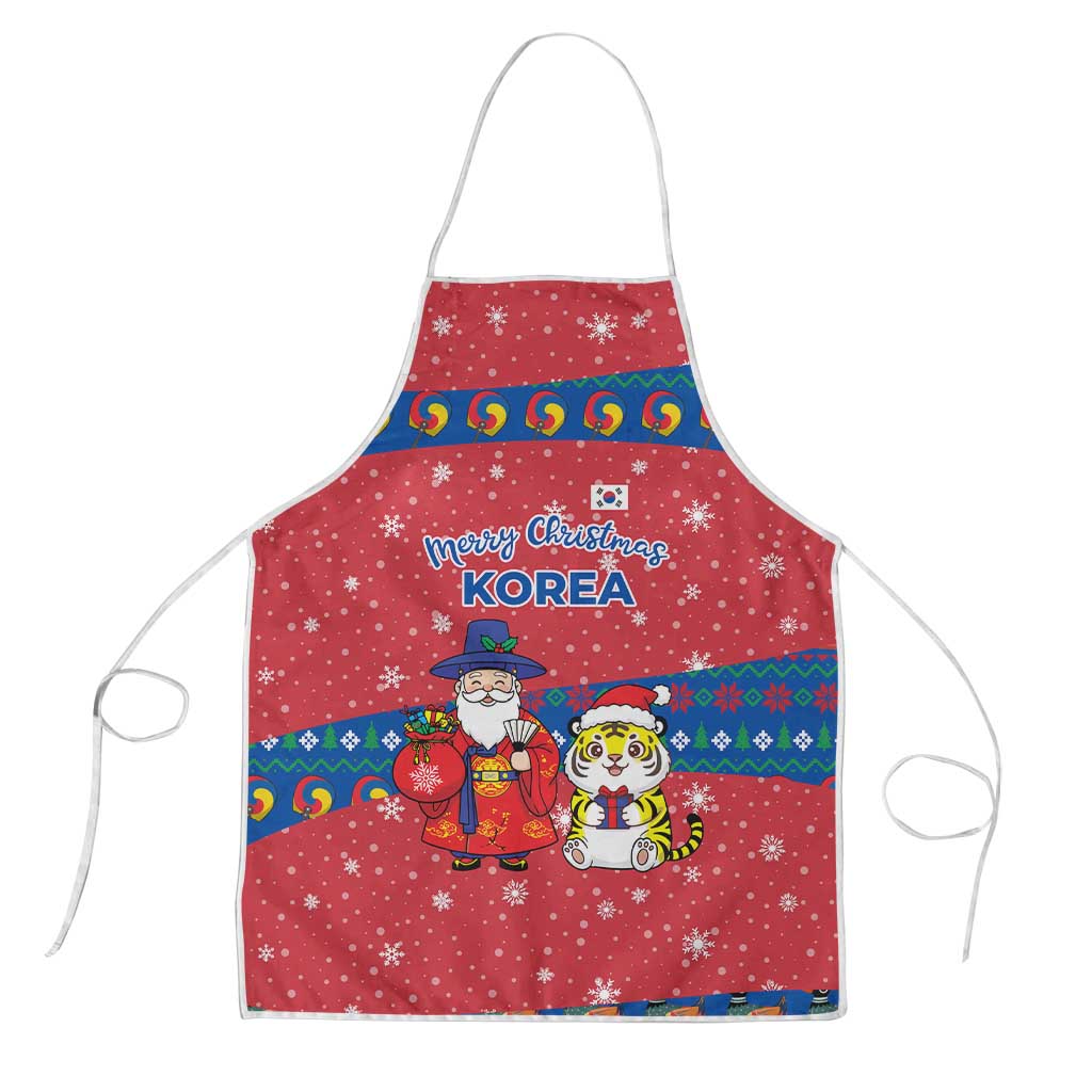 Korea Christmas Apron with Santa in Hanbok Tiger Character and Traditional Mask Pattern Design - Wonder Print Shop