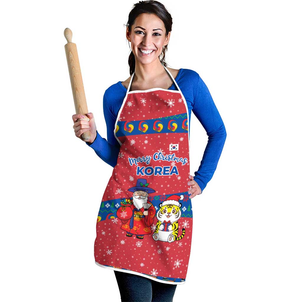 Korea Christmas Apron with Santa in Hanbok Tiger Character and Traditional Mask Pattern Design - Wonder Print Shop