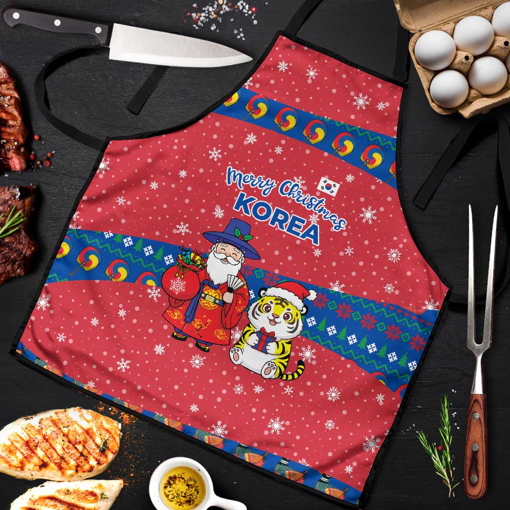 Korea Christmas Apron with Santa in Hanbok Tiger Character and Traditional Mask Pattern Design - Wonder Print Shop