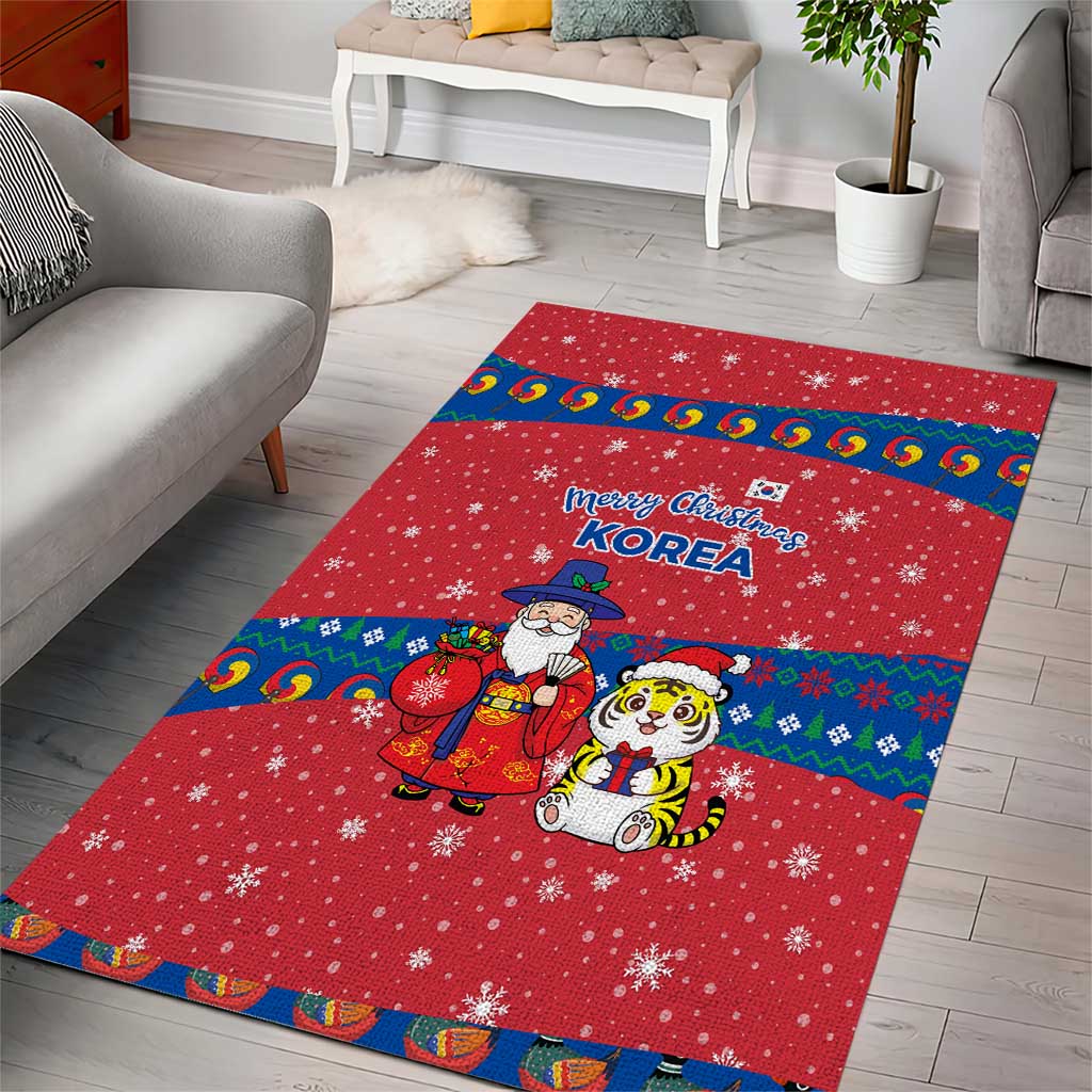 Korea Christmas Area Rug with Santa in Hanbok Tiger Character and Traditional Mask Pattern Design - Wonder Print Shop