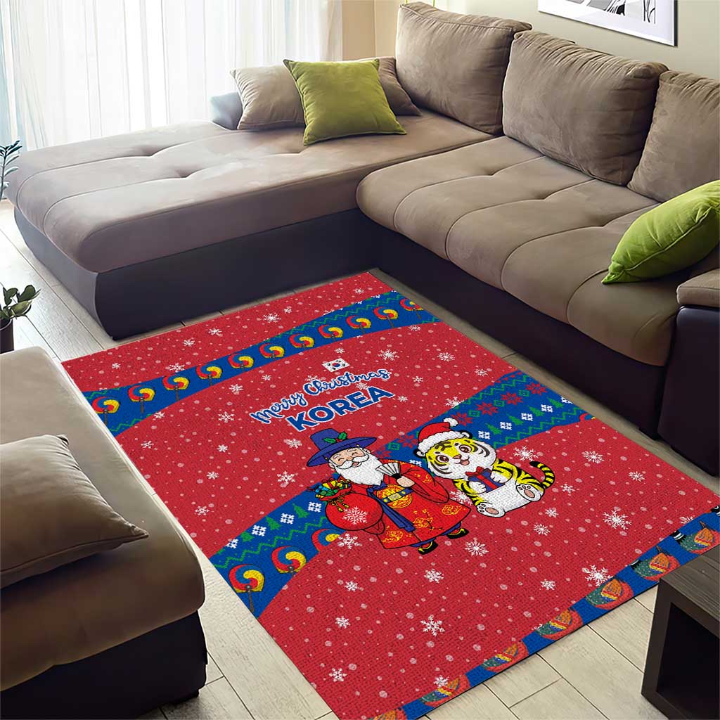 Korea Christmas Area Rug with Santa in Hanbok Tiger Character and Traditional Mask Pattern Design - Wonder Print Shop