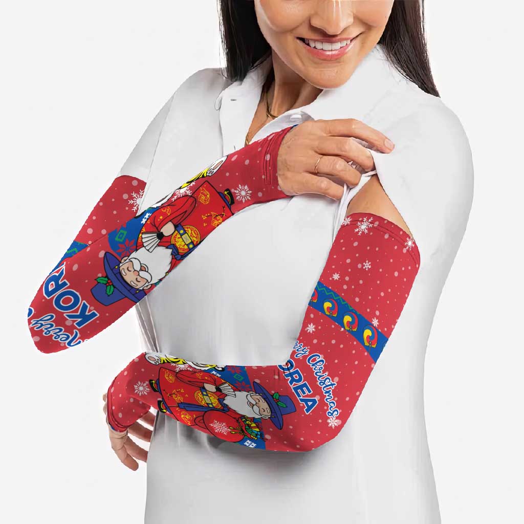 Korea Christmas Arm Sleeves with Santa in Hanbok Tiger Character and Traditional Mask Pattern Design - Wonder Print Shop
