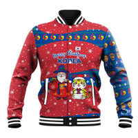 Korea Christmas Baseball Jacket with Santa in Hanbok Tiger Character and Traditional Mask Pattern Design - Wonder Print Shop